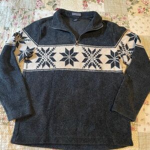 Lands' End Gray and White Snowflake Quarter Zip